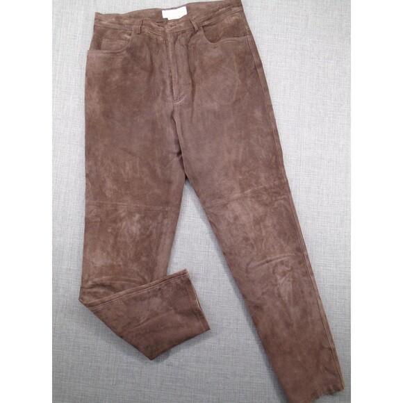 MARGARET GODFREY Suede Style 100% Leather Pants Women's 32" Waist Brown Western - Picture 2 of 16